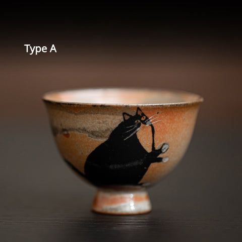 Shino Cat Vintage Style Hand-Painted Mini Ceramic Teacup - theTeaCloud