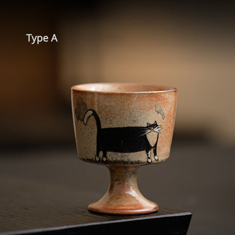 Shino Cat Vintage Style Hand-Painted Mini Ceramic Goblet - theTeaCloud