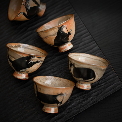 Shino Cat Vintage Style Hand-Painted Mini Ceramic Teacup - theTeaCloud