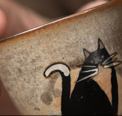 Shino Cat Vintage Style Hand-Painted Mini Ceramic Goblet - theTeaCloud