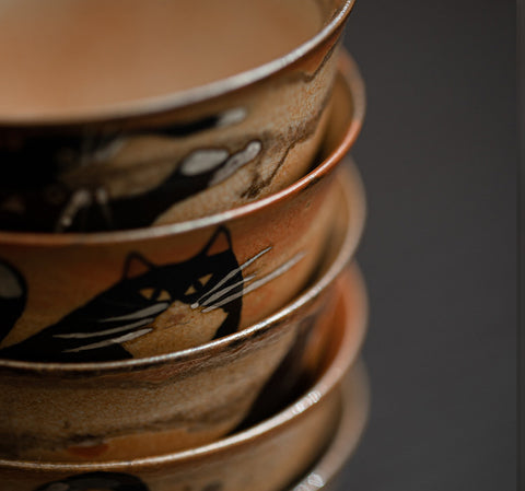 Shino Cat Vintage Style Hand-Painted Mini Ceramic Teacup - theTeaCloud