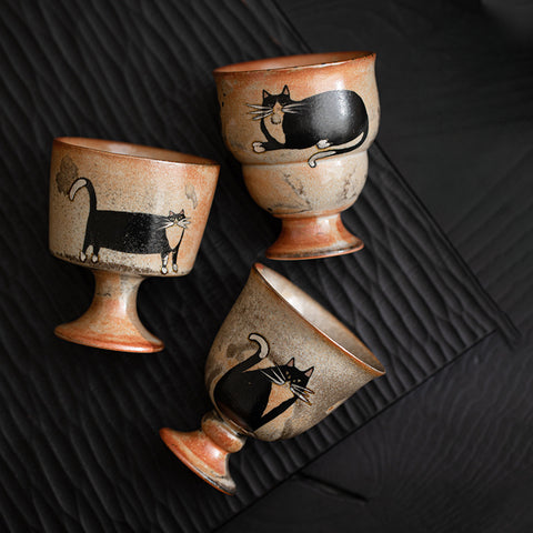 Shino Cat Vintage Style Hand-Painted Mini Ceramic Goblet - theTeaCloud