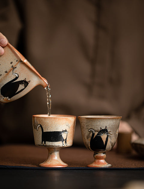 Shino Cat Vintage Style Hand-Painted Mini Ceramic Goblet - theTeaCloud