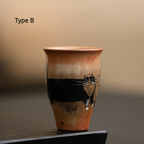 Shino Cat Vintage Style Hand-Painted Mini Ceramic Teacup in Tall Shape - theTeaCloud