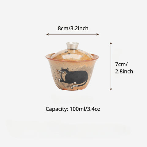 Shino Cat Series Japanese Vintage Style Handmade Ceramic Gaiwan Teacup - theTeaCloud