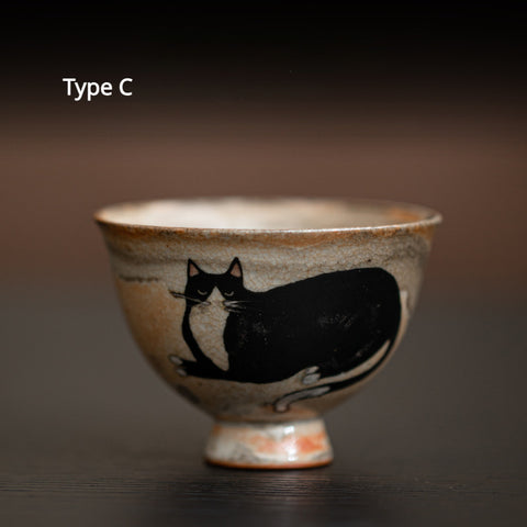 Shino Cat Vintage Style Hand-Painted Mini Ceramic Teacup - theTeaCloud
