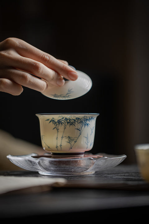The TeaCloud White and Blue Porcelain Bamboo Gaiwan Teacup, 140ml Capacity gaiwan gaiwan tea set gaiwan tea gaiwan teapot