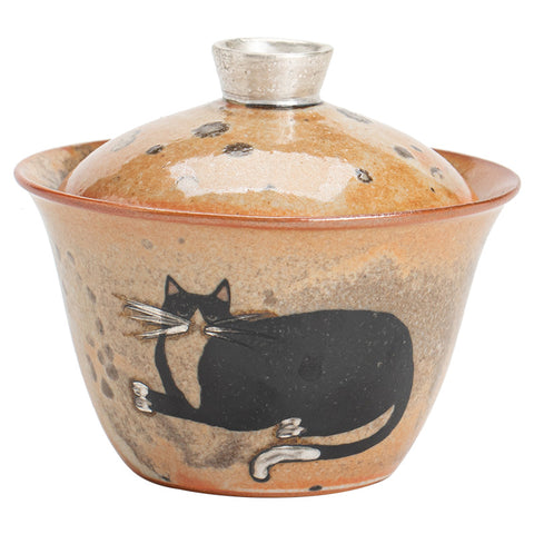 Shino Cat Series Japanese Vintage Style Handmade Ceramic Gaiwan Teacup - theTeaCloud