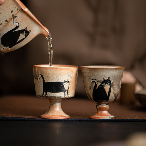 Shino Cat Vintage Style Hand-Painted Mini Ceramic Goblet - theTeaCloud