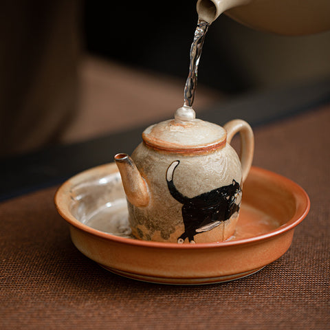 Shino Cat Vintage Style Ceramic Teapot Stand, Tea Plate, Snack Plate - theTeaCloud