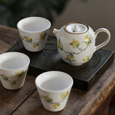 Hand Painted Osmanthus Ceramic Tea Pot, Osmanthus Ceramic Tea Cup - theTeaCloud