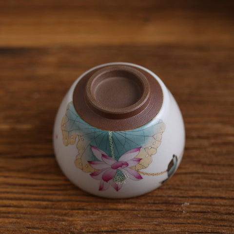 Hand Painted Lotus and Bird Chinese Teapot and Teacup