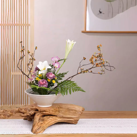 Handmade Ceramic Ikebana Bowl, Kenzan Flower Frog Included - theTeaCloud