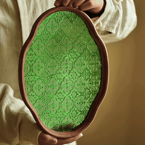 Begonia Flower Shape Oriental Style Glass and Bamboo Tea Tray/Serving Tray/Storage Tray - theTeaCloud