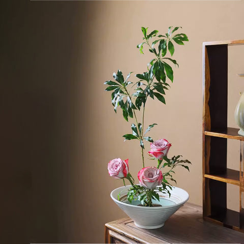 Handmade Ceramic Ikebana Bowl, Kenzan Flower Frog Included - theTeaCloud