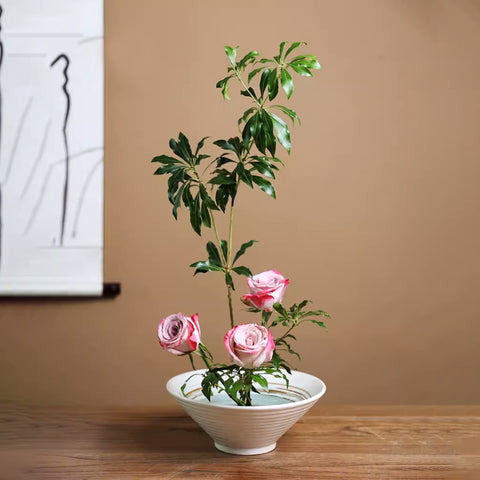 Handmade Ceramic Ikebana Bowl, Kenzan Flower Frog Included - theTeaCloud