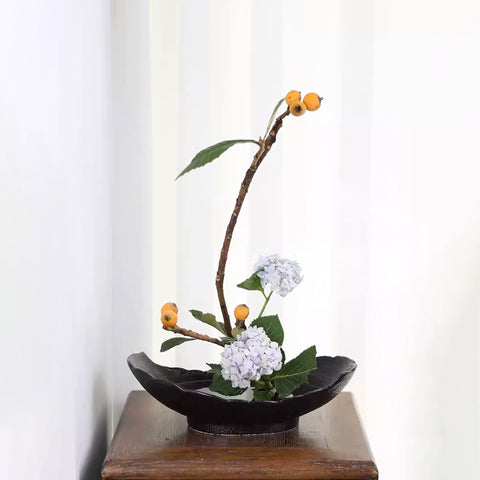 Handmade Petal Shape Ceramic Ikebana Vase, Kenzan Flower Frog Included - theTeaCloud
