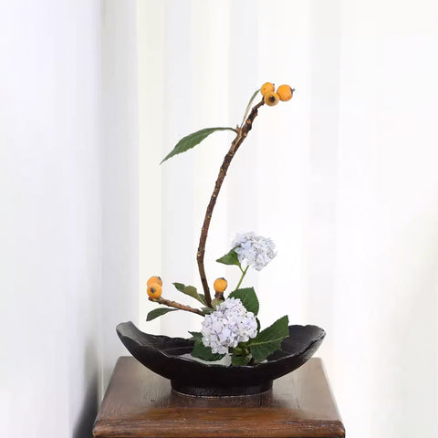 Handmade Petal Shape Ceramic Ikebana Vase, Kenzan Flower Frog Included