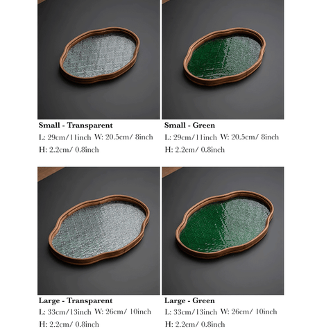 Begonia Flower Shape Oriental Style Glass and Bamboo Tea Tray/Serving Tray/Storage Tray - theTeaCloud