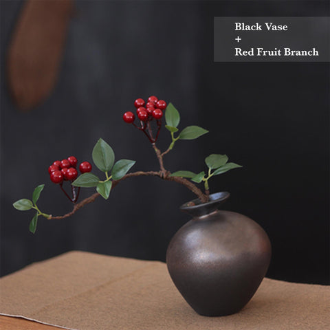 Ceramic Zen Style Vase, Adjustable Faux Flower Branch Included, Two Colors - theTeaCloud