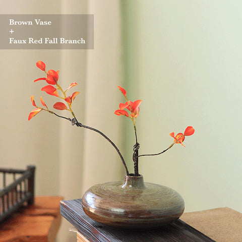 Ceramic Mini Zen Style Vase, Adjustable Faux Flower Branch Included