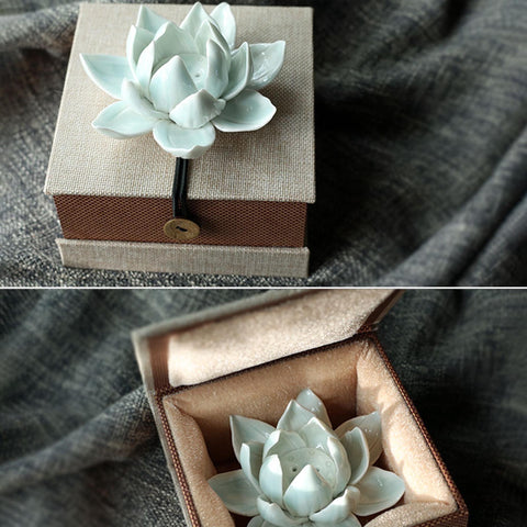 Hand Crafted White Lotus Flower Porcelain Incense Holder, Tea Table Decor - Small and Large Sizes, Gift Package available - theTeaCloud
