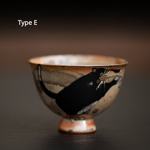 Shino Cat Vintage Style Hand-Painted Mini Ceramic Teacup - theTeaCloud