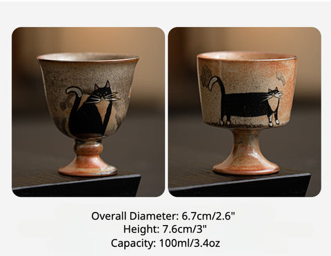 Shino Cat Vintage Style Hand-Painted Mini Ceramic Goblet - theTeaCloud