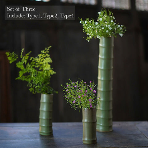 Handmade Ceramic Bamboo Vase, Ikebana Bamboo Vase - theTeaCloud