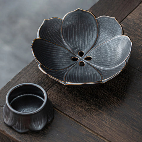 Detachable Mini Ceramic Ikebana Vase/Japanese High Stem Style Flower Arrangement/Snack Plate - theTeaCloud