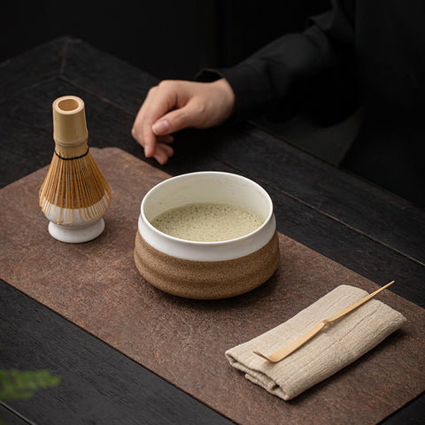 the TeaCloud - Japanese Matcha Tea Ceremony Set - Bamboo Whisk, Tea Bowl, and Tea Whisk Holder Set - White - theTeaCloud