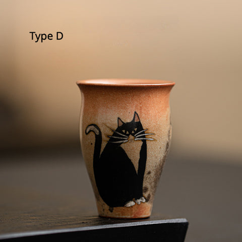 Shino Cat Vintage Style Hand-Painted Mini Ceramic Teacup in Tall Shape - theTeaCloud