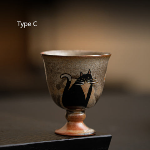 Shino Cat Vintage Style Hand-Painted Mini Ceramic Goblet - theTeaCloud