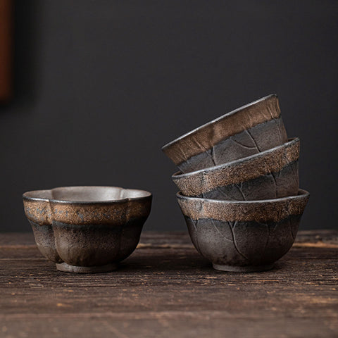 Lotus Style Gilt Glazed Ceramic Teacups, Two Styles