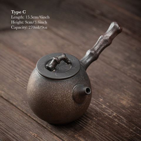 Japanese Style Ceramic Kyusu Teapot in Iron Glaze and Green Color - theTeaCloud