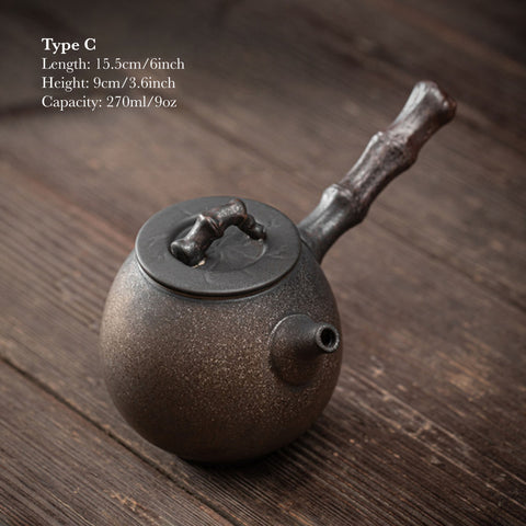 Japanese Style Ceramic Kyusu Teapot in Iron Glaze and Green Color