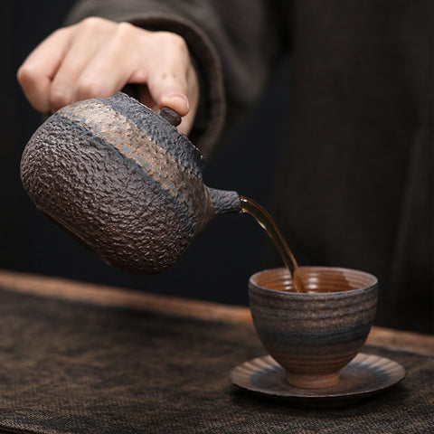 Japanese Style Gilt Glazed Ceramic Kyusu Teapot - theTeaCloud