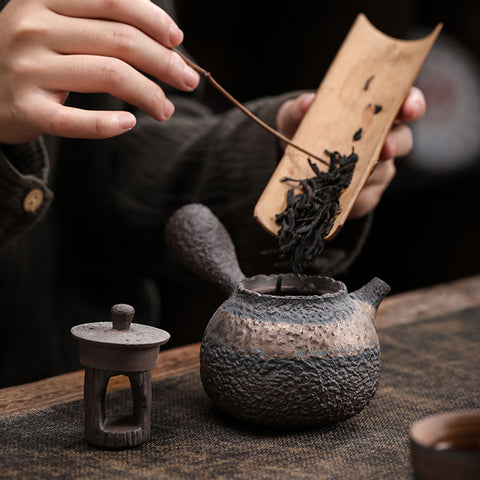 Japanese Style Gilt Glazed Ceramic Kyusu Teapot - theTeaCloud