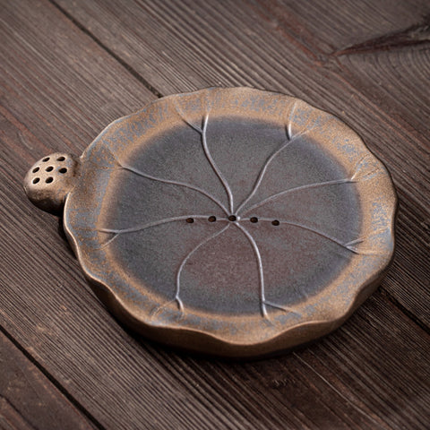 Lotus Shape Gilt Glazed Ceramic Teapot with Tea Tray - theTeaCloud