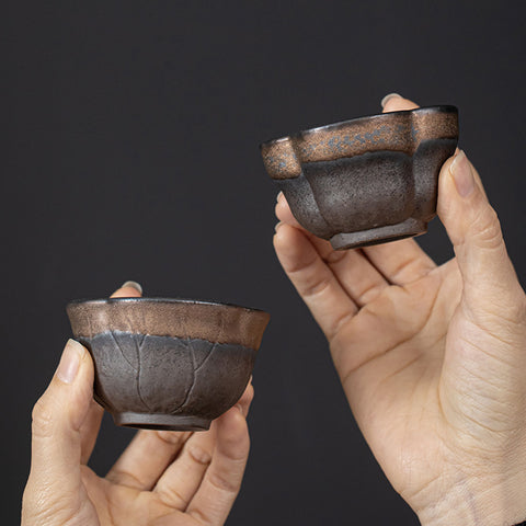 Lotus Style Gilt Glazed Ceramic Teacups, Two Styles - theTeaCloud