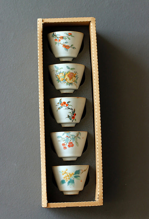 Handmade RUYAO Porcelain Teacup Value Set 5 cups - theTeaCloud