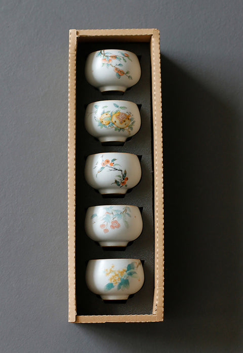 Handmade RUYAO Porcelain Teacup Value Set 5 cups - theTeaCloud