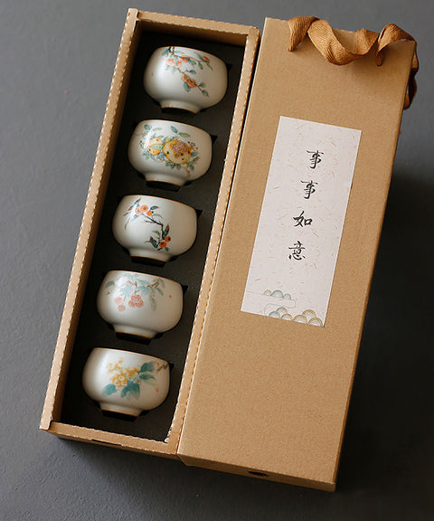 Handmade RUYAO Porcelain Teacup Value Set 5 cups - theTeaCloud