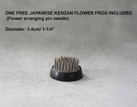 Handmade Ceramic Ikebana Vase in Speckled White and Dark Grey, Kenzan Flower Frog Included