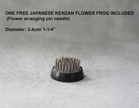 Handmade Ceramic Ikebana Vase in Speckled White and Dark Grey, Kenzan Flower Frog Included - theTeaCloud