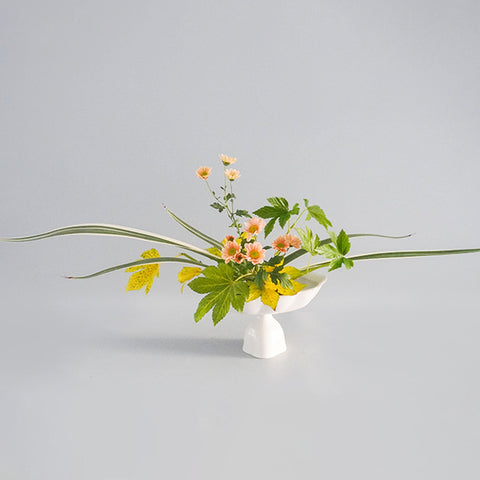 Ceramic High Stem Ikebana Vase with Gold Rim, Japanese Style - theTeaCloud