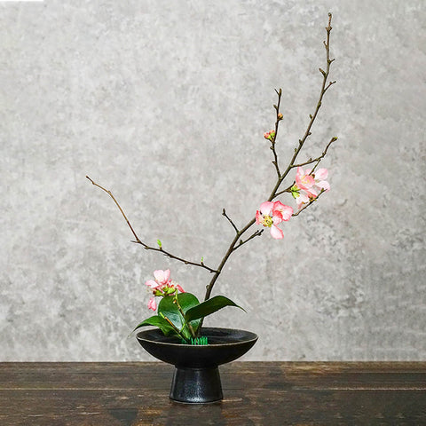 Handmade Mini Ceramic Ikebana Vase/bowl in Japanese High Stem Style/Kenzan Flower Frog Included - theTeaCloud