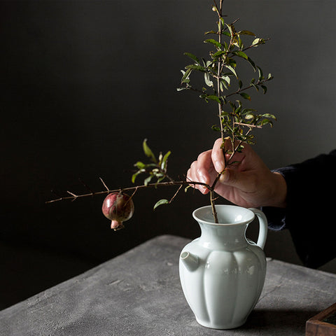 Shadow Celadon Porcelain Pitcher/ Flower Arrangement/Vase in Green and Beige - theTeaCloud
