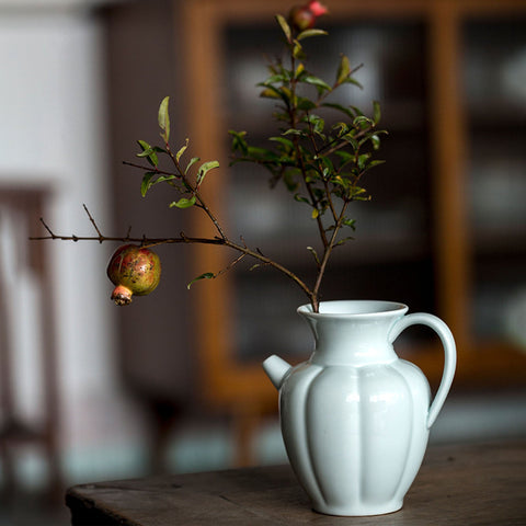 Shadow Celadon Porcelain Pitcher/ Flower Arrangement/Vase in Green and Beige - theTeaCloud