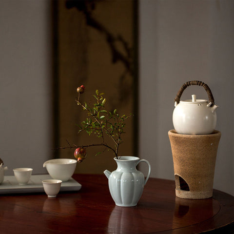 Shadow Celadon Porcelain Pitcher/ Flower Arrangement/Vase in Green and Beige - theTeaCloud